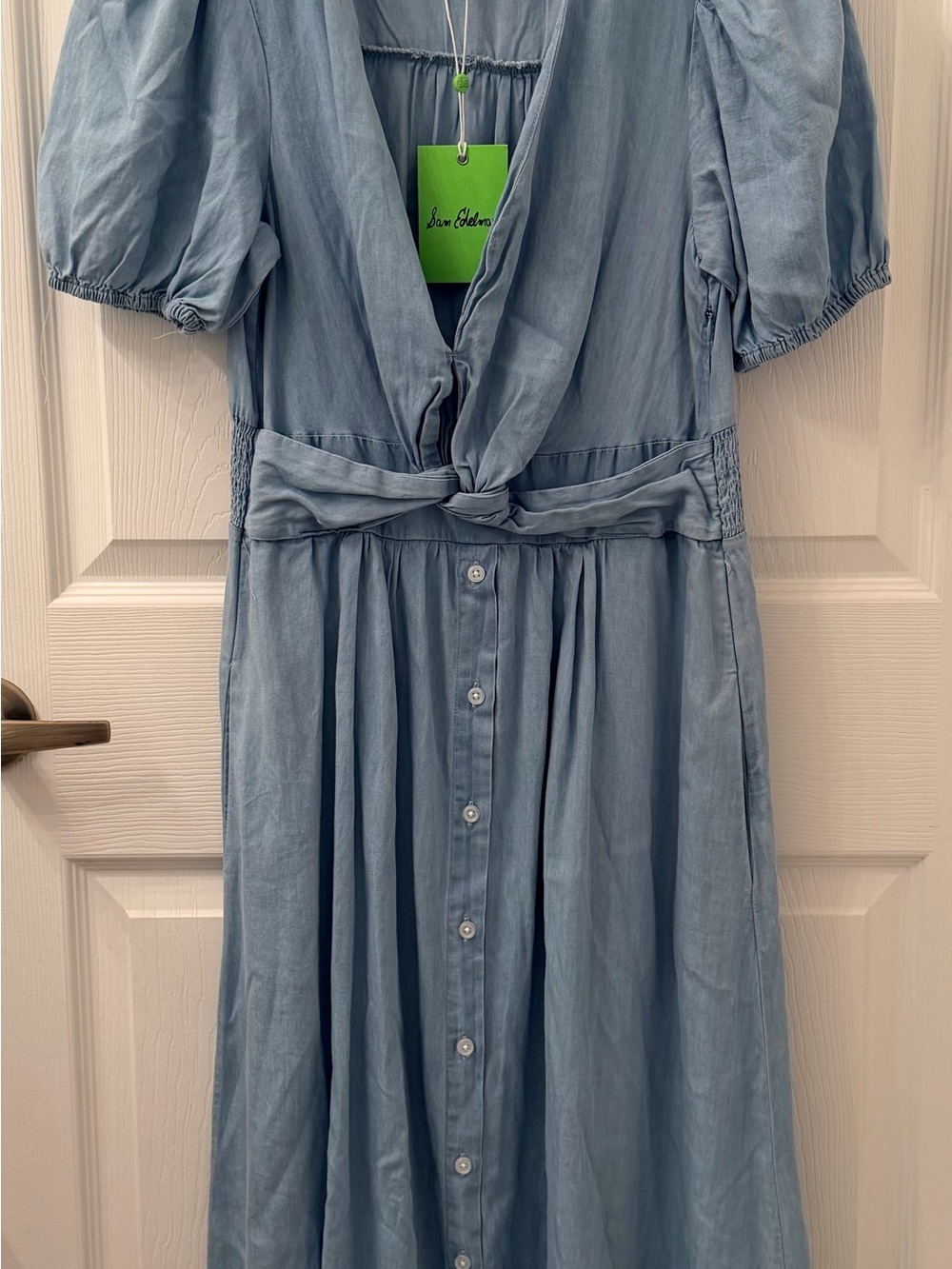 Sam Edelman Light Blue Button-Front Lightweight Knot Waist Maxi Dress Size 4